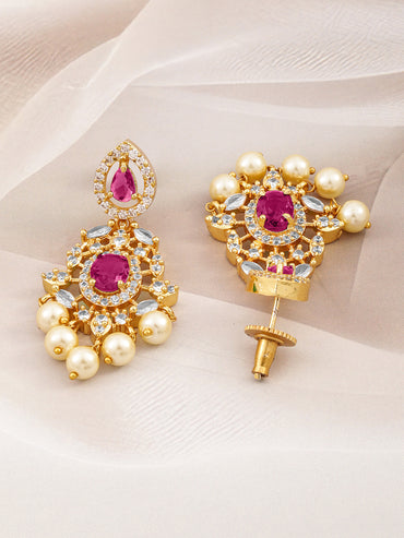 Regal Aura Green Stone & Pearl Danglers