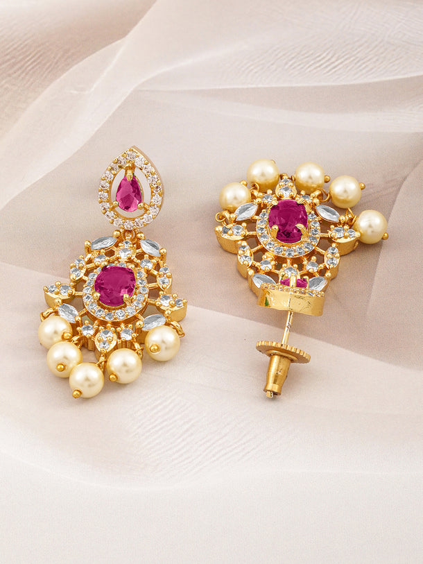 Regal Aura Green Stone & Pearl Danglers