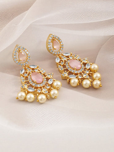 Regal Aura Green Stone & Pearl Danglers
