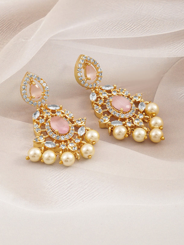 Regal Aura Green Stone & Pearl Danglers