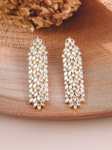 Gold Toned Cluster Embellished Dangler Earrings