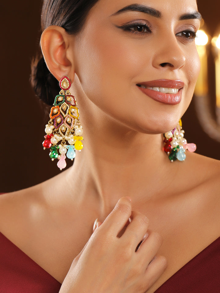 Colour Symphony Pearl Kundan Danglers