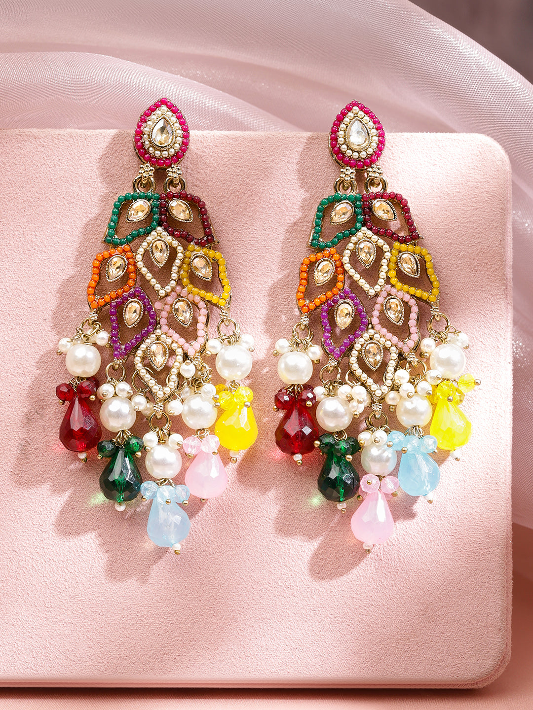 Colour Symphony Pearl Kundan Danglers