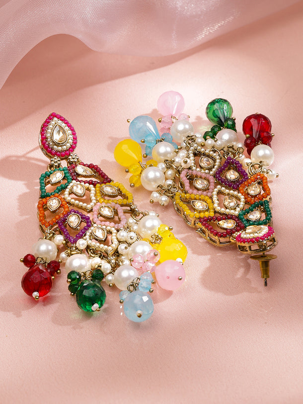 Colour Symphony Pearl Kundan Danglers