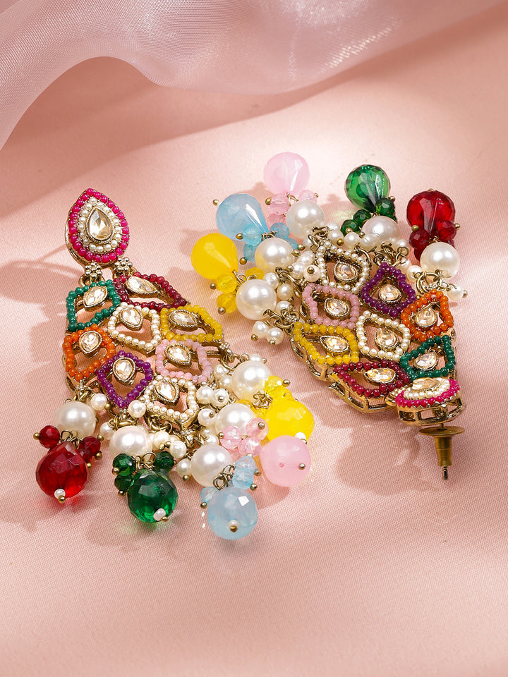 Colour Symphony Pearl Kundan Danglers