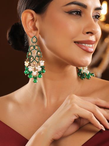 Heritage Green Kundan Danglers
