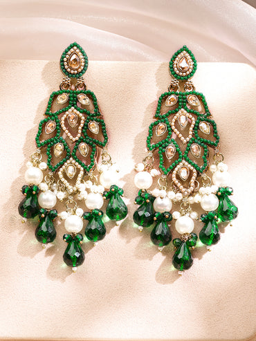 Heritage Green Kundan Danglers