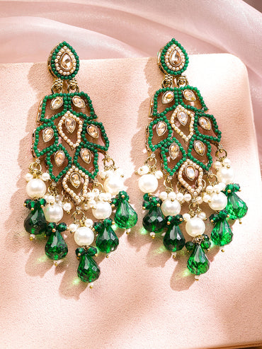 Heritage Green Kundan Danglers