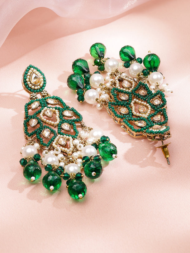 Heritage Green Kundan Danglers