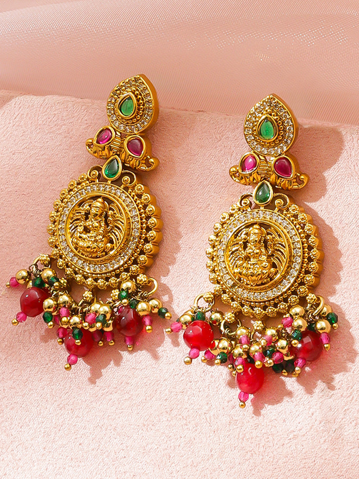 Festive Goddess Charm Temple Drop Earrings