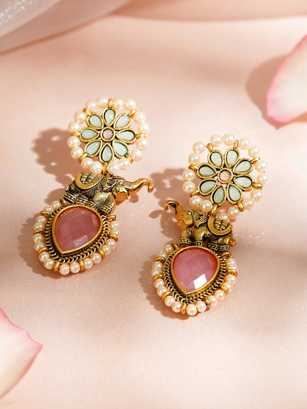 Opulent Pink American Diamond Zirconia Kundan Danglers
