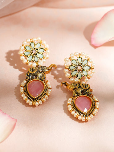 Opulent Pink American Diamond Zirconia Kundan Danglers