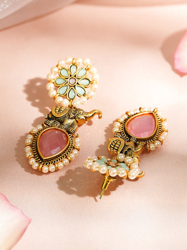 Opulent Pink American Diamond Zirconia Kundan Danglers