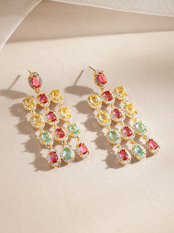 Multicolor Gemstone Cascade Dangler Earrings