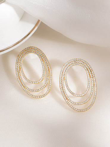 Triple Halo Spark CZ Oval Studs