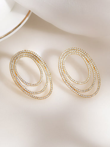Triple Halo Spark CZ Oval Studs