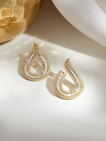 Gold Plated Crystal Layered Teardrop Earrings