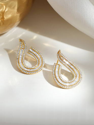 Gold Plated Crystal Layered Teardrop Earrings