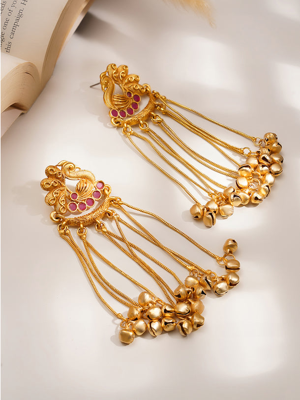 Temple Inspired Peacock Tassel Dangler Earrings
