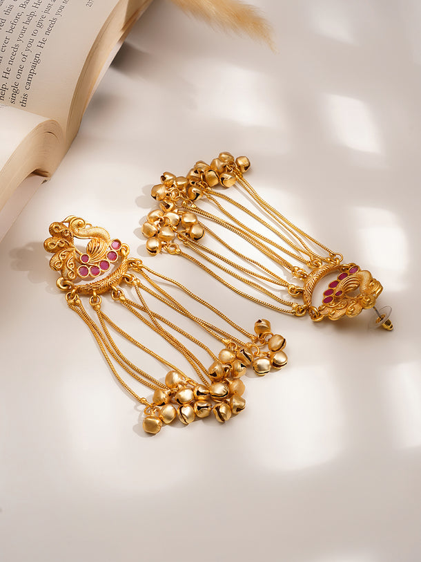 Temple Inspired Peacock Tassel Dangler Earrings