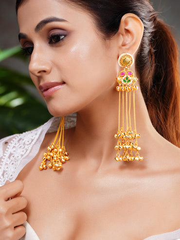 Royal Gold Ghungroo Tassel Dangler Earrings