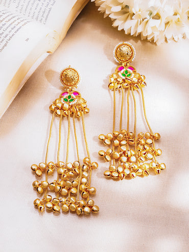Royal Gold Ghungroo Tassel Dangler Earrings