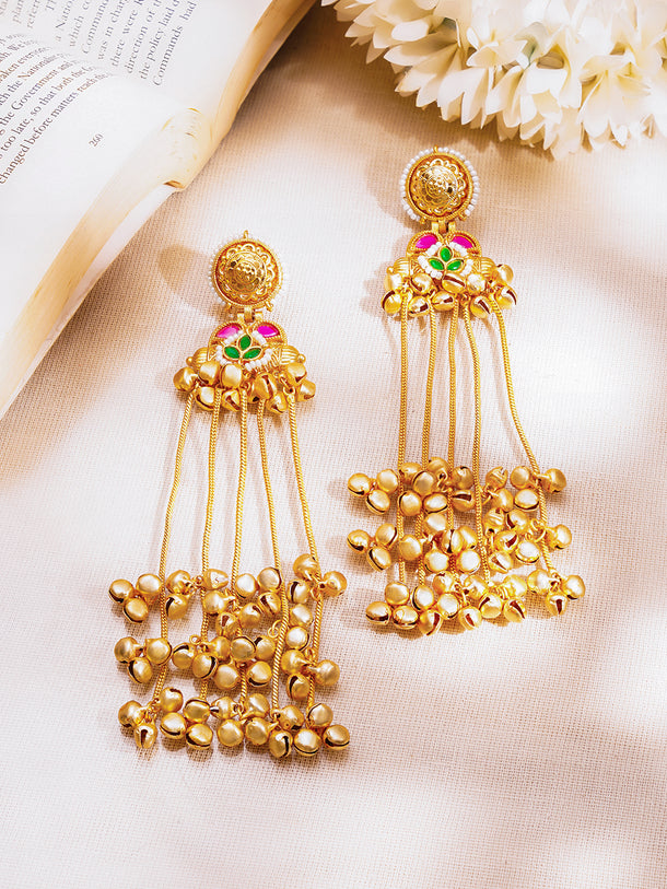 Royal Gold Ghungroo Tassel Dangler Earrings