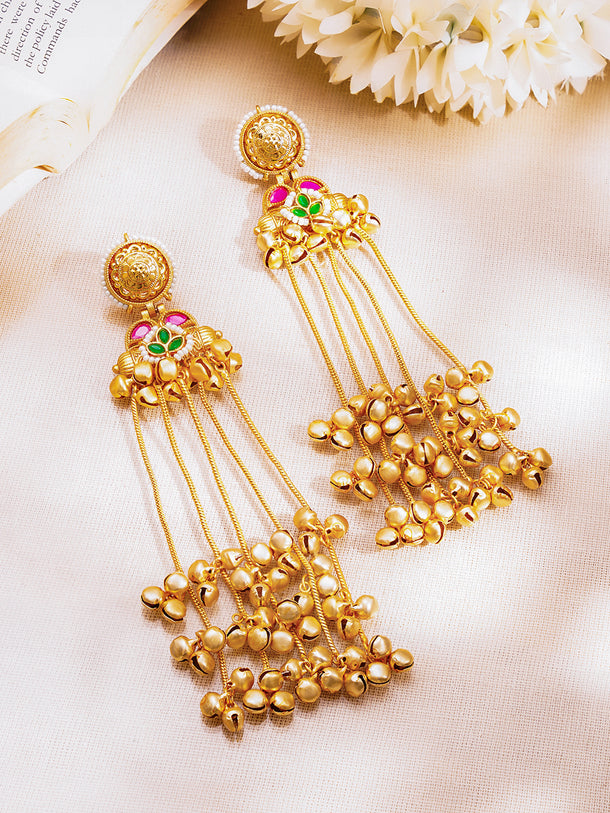 Royal Gold Ghungroo Tassel Dangler Earrings