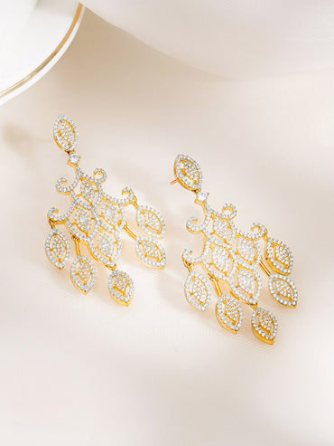 Golden CZ Cascade Chandelier Earrings