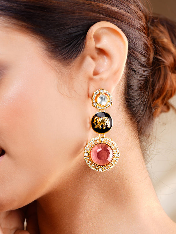 Regal Ruby Medallion Zirconia Drop Earrings
