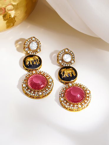 Regal Ruby Medallion Zirconia Drop Earrings