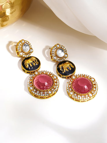 Regal Ruby Medallion Zirconia Drop Earrings