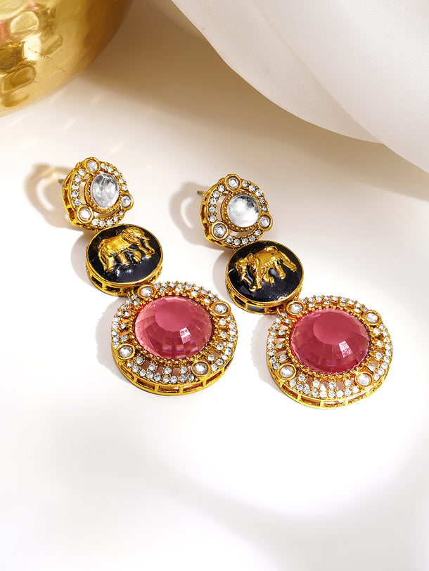 Regal Ruby Medallion Zirconia Drop Earrings