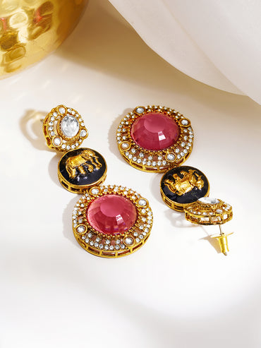 Regal Ruby Medallion Zirconia Drop Earrings