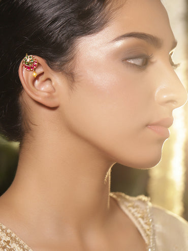 Pink Moon Floral Green Ear Cuffs