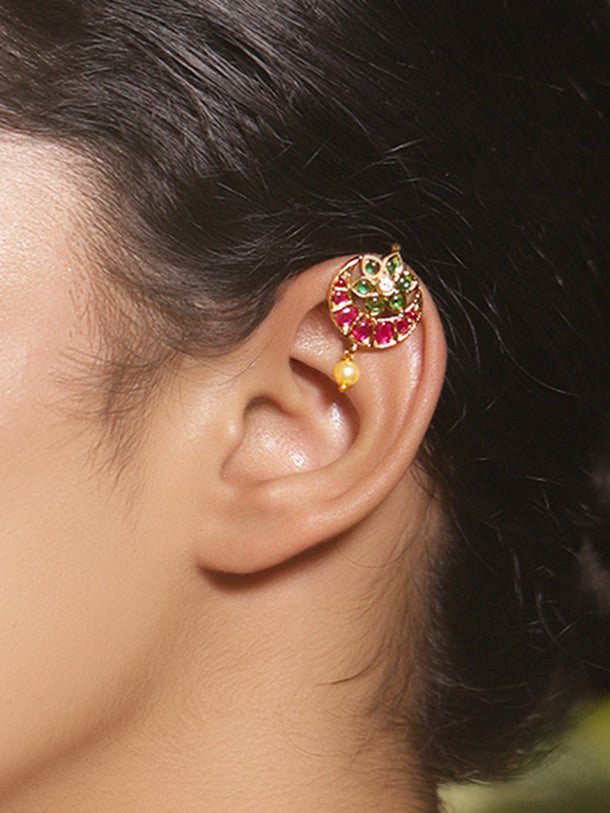 Pink Moon Floral Green Ear Cuffs