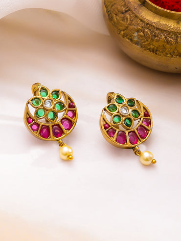 Pink Moon Floral Green Ear Cuffs