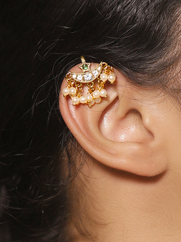 Half Moon with Pearl Drops Ear Cuffs