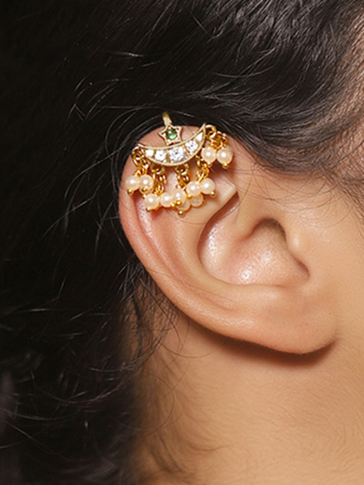 Half Moon with Pearl Drops Ear Cuffs
