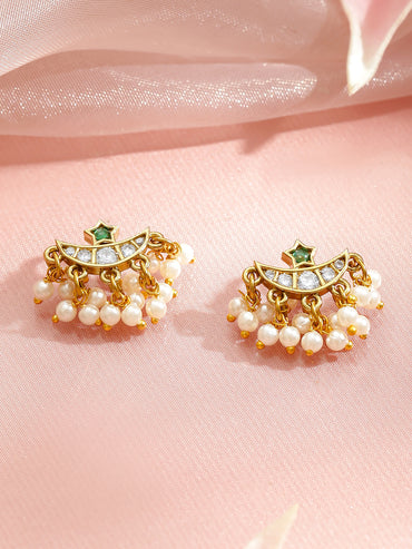 Half Moon with Pearl Drops Ear Cuffs