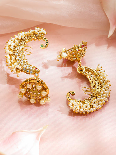 Pearl Embellished Pink Studded Ear Cuff Jhumkas