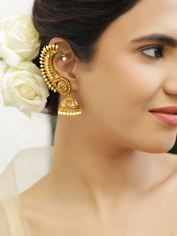 Gold Toned Ear Cuff Jhumkas