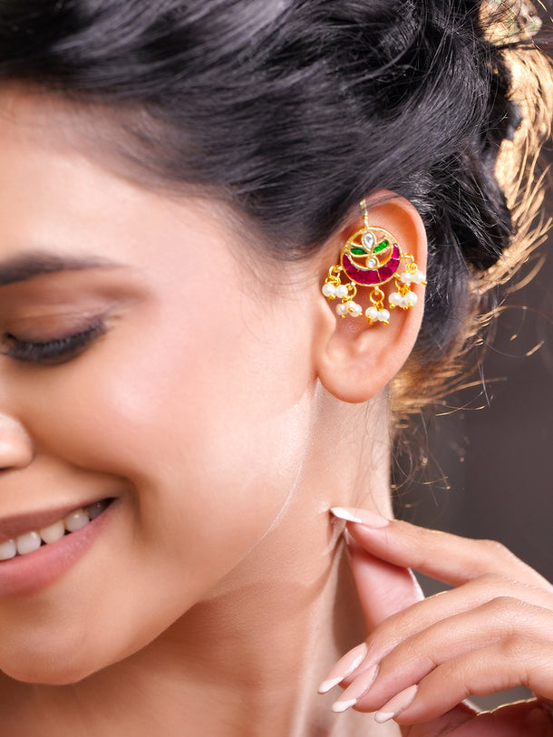 Elegant Festive Ruby Green Statement Ear Cuffs