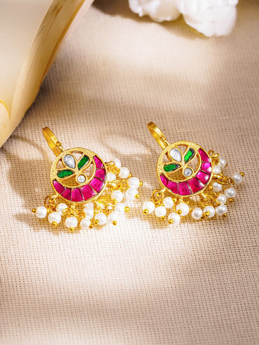 Elegant Festive Ruby Green Statement Ear Cuffs