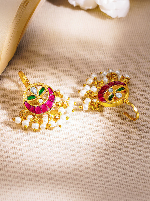 Elegant Festive Ruby Green Statement Ear Cuffs