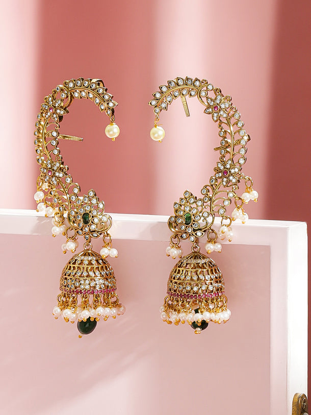 Green-Pink & White Hues Earcuff Jhumka
