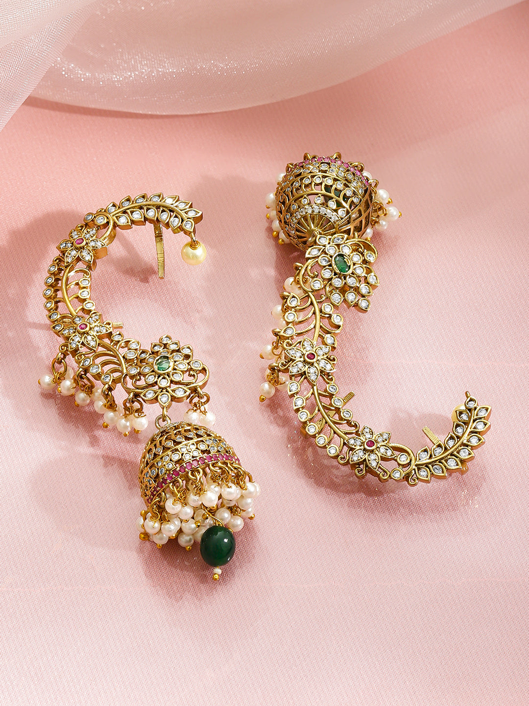 Green-Pink & White Hues Ear cuff Jhumka