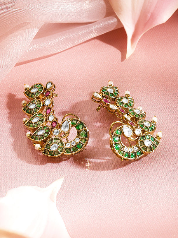 Ornate Peacock Kundan Festive Earcuffs