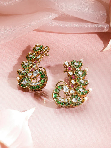 Ornate Peacock Kundan Festive Earcuffs