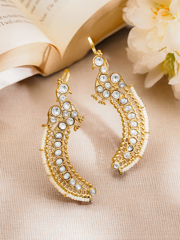 Gold Plated Brass Kundan Peacock Motif Statement Ear Cuff Earring